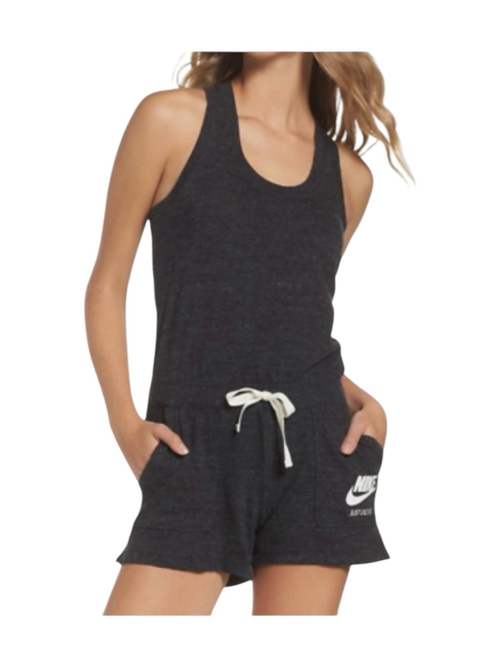 Nike Charcoal Gray Racerback Romper with Drawstring-size large
